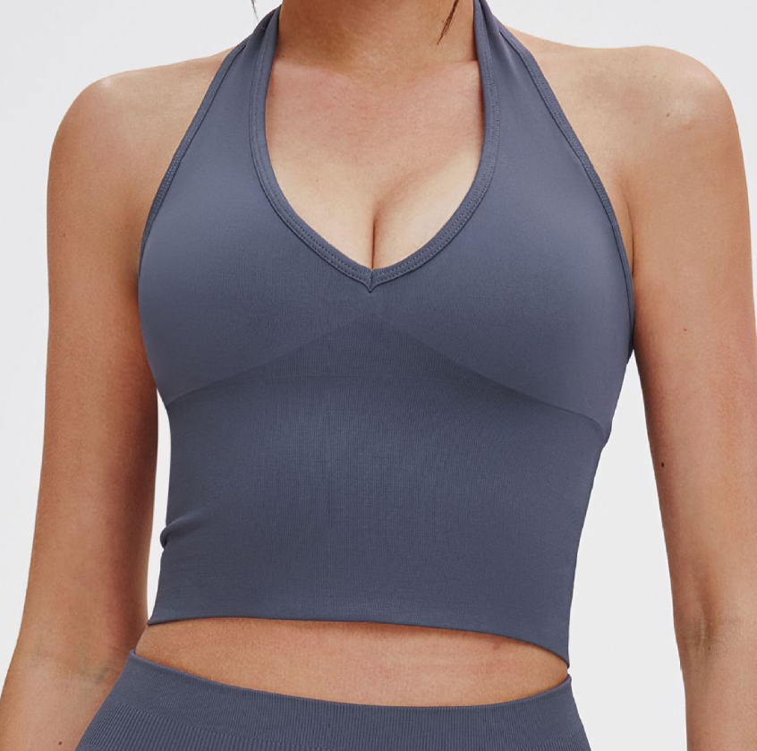 Soutien-gorge de sport respirant sans couture à col licou : Haut de fitness antichoc dos nu 8734