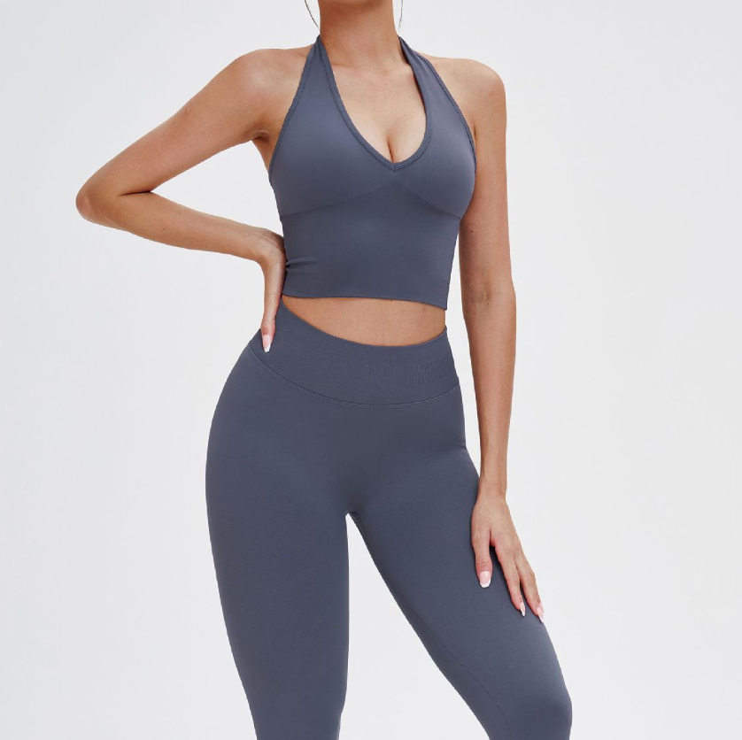 Soutien-gorge de sport respirant sans couture à col licou : Haut de fitness antichoc dos nu 8734