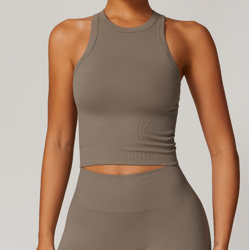 Seamless Racerback Yoga Tank Top: Built-in Bra & Tummy Control Performance Wear 3234