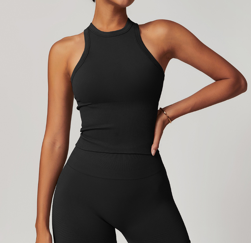 Seamless Racerback Yoga Tank Top: Built-in Bra & Tummy Control Performance Wear 3234