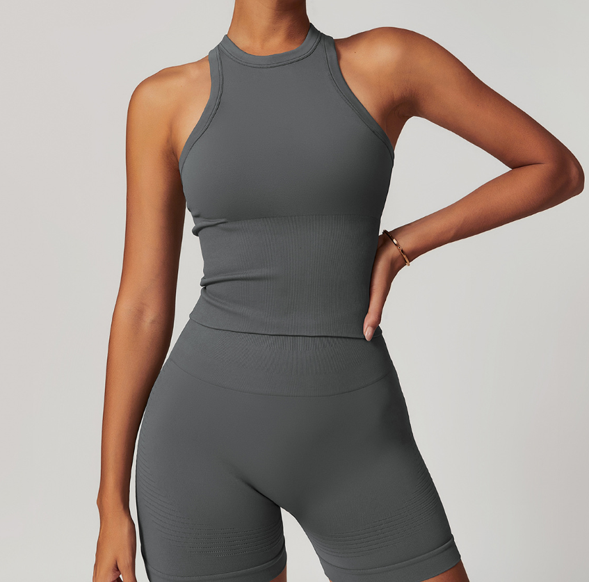 Seamless Racerback Yoga Tank Top: Built-in Bra & Tummy Control Performance Wear 3234