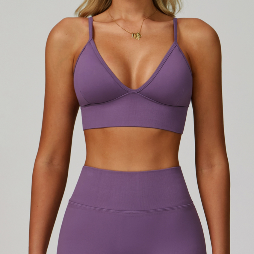 Soutien-gorge de yoga sans couture à double bretelle : haut à dos ouvert, séchage rapide, pour la course et le fitness 5684