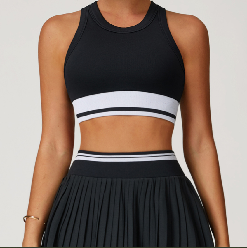 Seamless Contrast-Trim Yoga Tank: Racerback Performance Sports Bra & Fitness Vest 5746