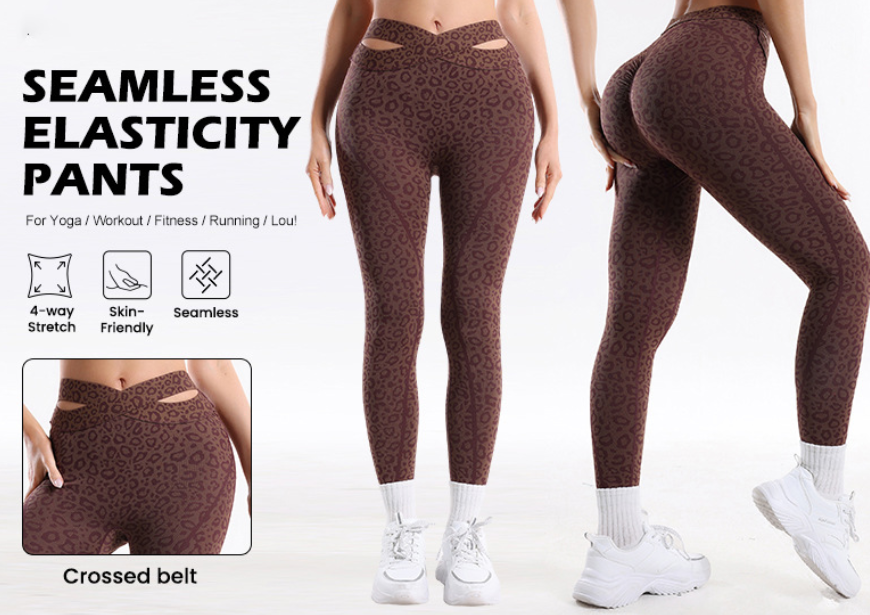 Leggings de yoga sans couture taille croisée pour femmes, pantalon de sport moulant rehausseur de fesses, leggings d'entraînement fitness imprimé léopard