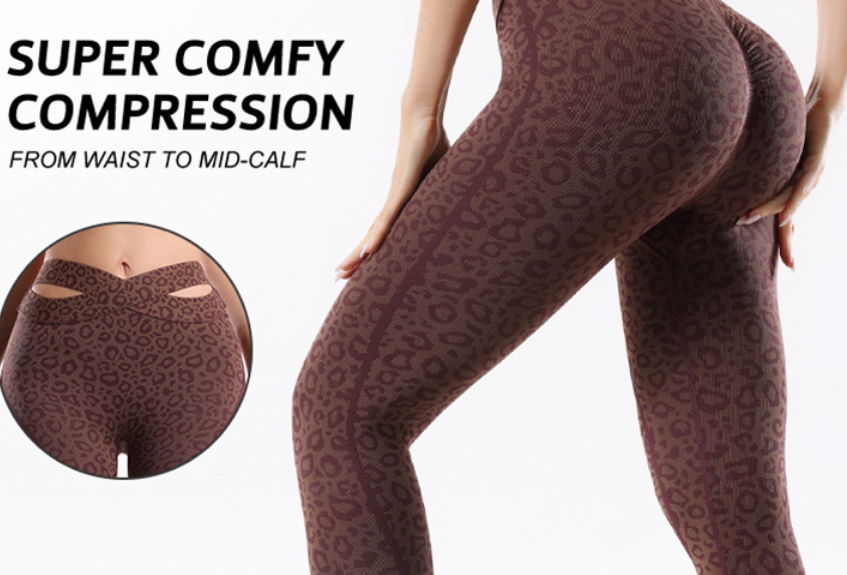 Leggings de yoga sans couture taille croisée pour femmes, pantalon de sport moulant rehausseur de fesses, leggings d'entraînement fitness imprimé léopard