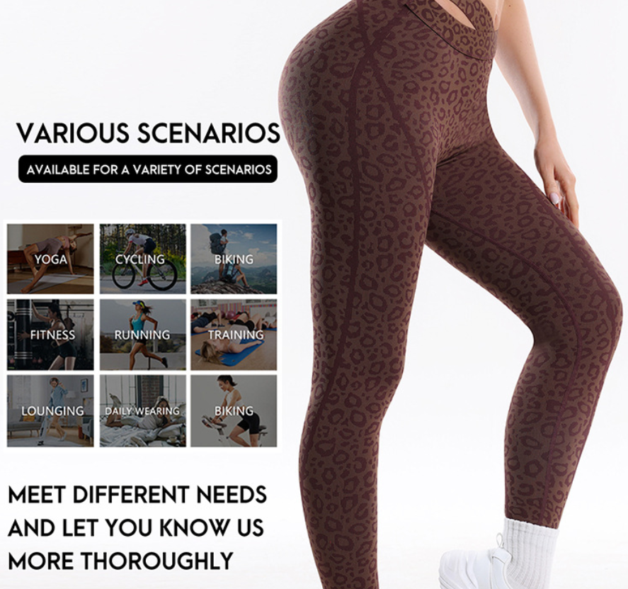 Leggings de yoga sans couture taille croisée pour femmes, pantalon de sport moulant rehausseur de fesses, leggings d'entraînement fitness imprimé léopard