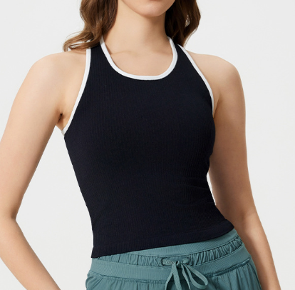 New seamless contrast sports yoga tank top for women, with built-in bra pad, sleeveless running & fitness top
