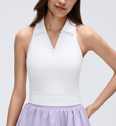 Seamless Polo Collar Sports Tank Top with Built-in Bra Pad, Shockproof & Anti-sagging Fitness Yoga Bra for Women
