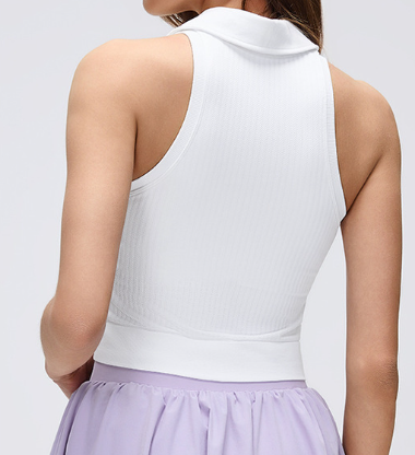 Débardeur de sport sans couture à col polo avec coussinets de soutien-gorge intégrés, soutien-gorge de yoga fitness antichoc et anti-affaissement pour femmes