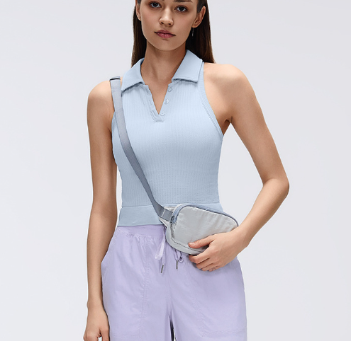 Débardeur de sport sans couture à col polo avec coussinets de soutien-gorge intégrés, soutien-gorge de yoga fitness antichoc et anti-affaissement pour femmes