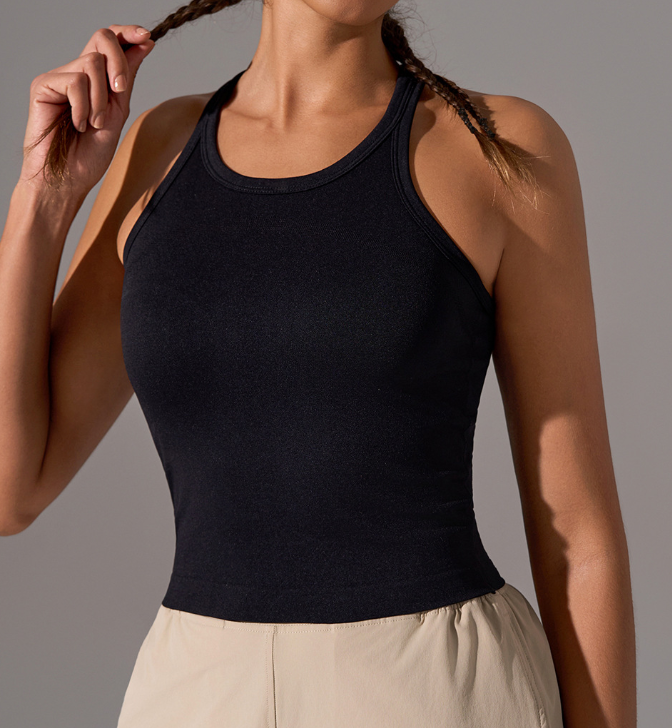 Haut de yoga sans couture, débardeur court ajusté pour femme, vêtements de sport d'été