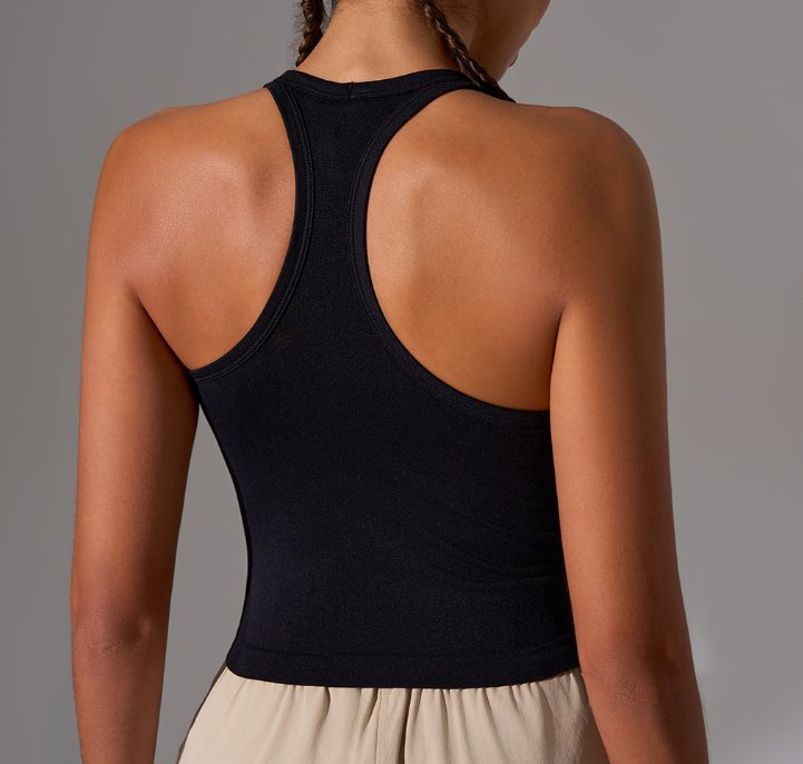 Haut de yoga sans couture, débardeur court ajusté pour femme, vêtements de sport d'été