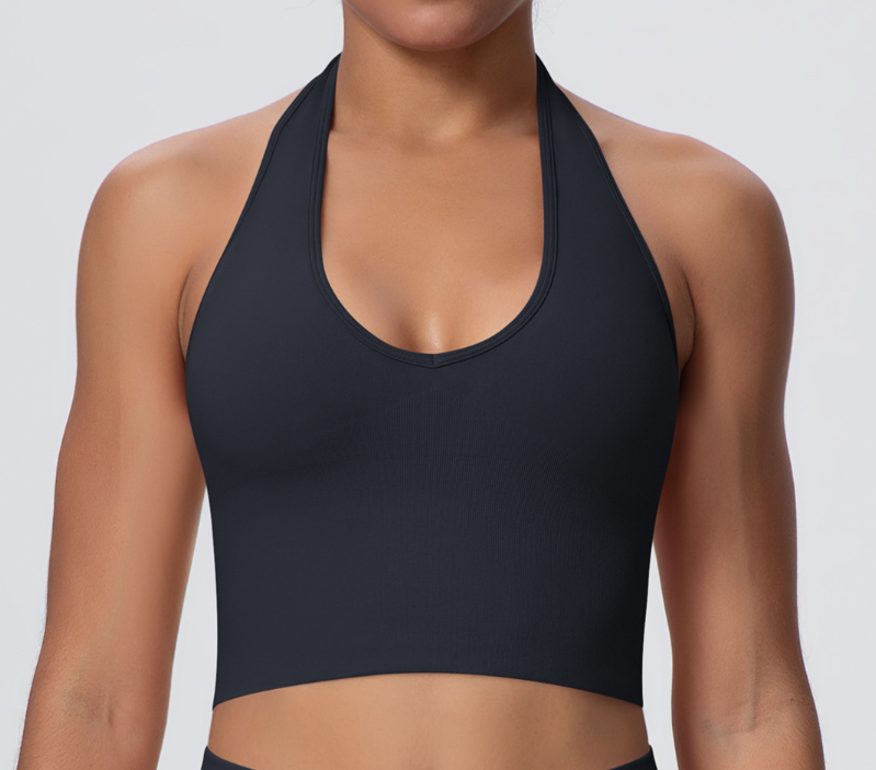 European & American Style Breathable Halter Neck Sports Bra, Seamless Yoga Bra for Women, Shockproof Fitness Top for Summer