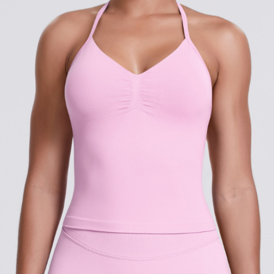 Débardeur dos nageur sans couture en tricot uni, coupe ajustée pour le yoga, la course et le fitness