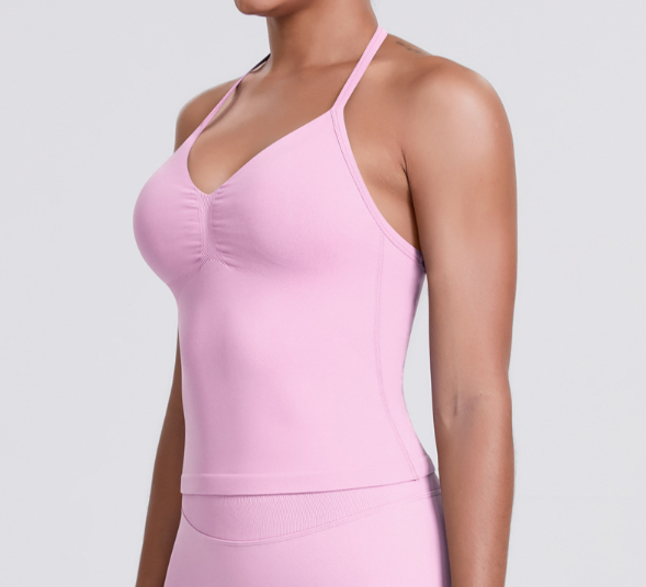 Débardeur dos nageur sans couture en tricot uni, coupe ajustée pour le yoga, la course et le fitness