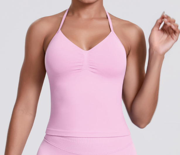 Débardeur dos nageur sans couture en tricot uni, coupe ajustée pour le yoga, la course et le fitness