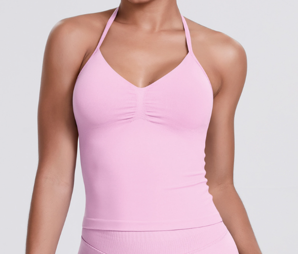 Seamless Knit Solid Color Racerback Tank Top, Slim Fit for Yoga, Running & Fitness