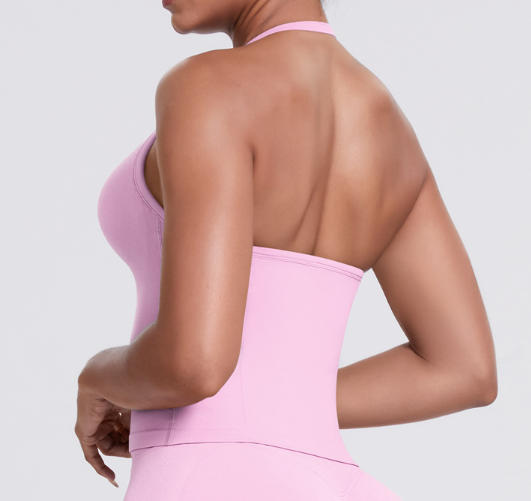 Débardeur dos nageur sans couture en tricot uni, coupe ajustée pour le yoga, la course et le fitness