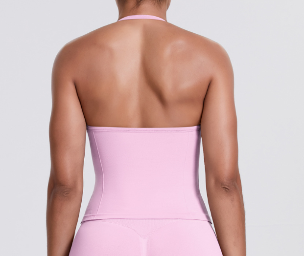 Débardeur dos nageur sans couture en tricot uni, coupe ajustée pour le yoga, la course et le fitness