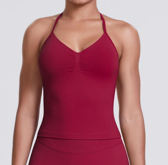 Seamless Knit Solid Color Racerback Tank Top, Slim Fit for Yoga, Running & Fitness