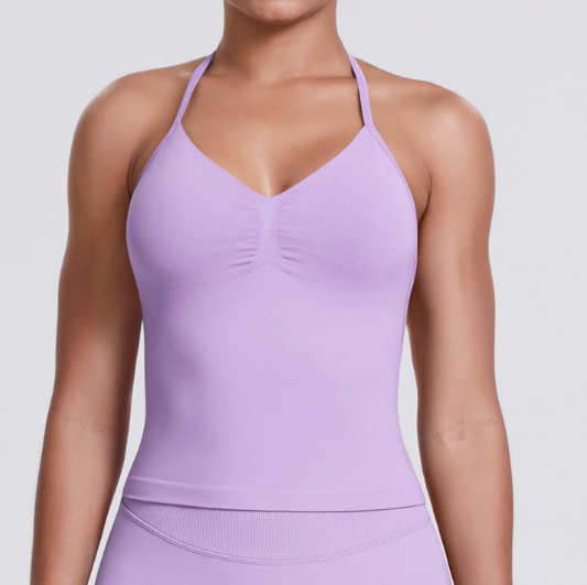 Seamless Knit Solid Color Racerback Tank Top, Slim Fit for Yoga, Running & Fitness