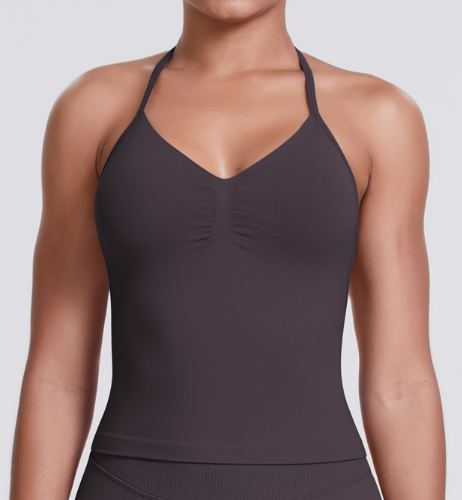 Seamless Knit Solid Color Racerback Tank Top, Slim Fit for Yoga, Running & Fitness