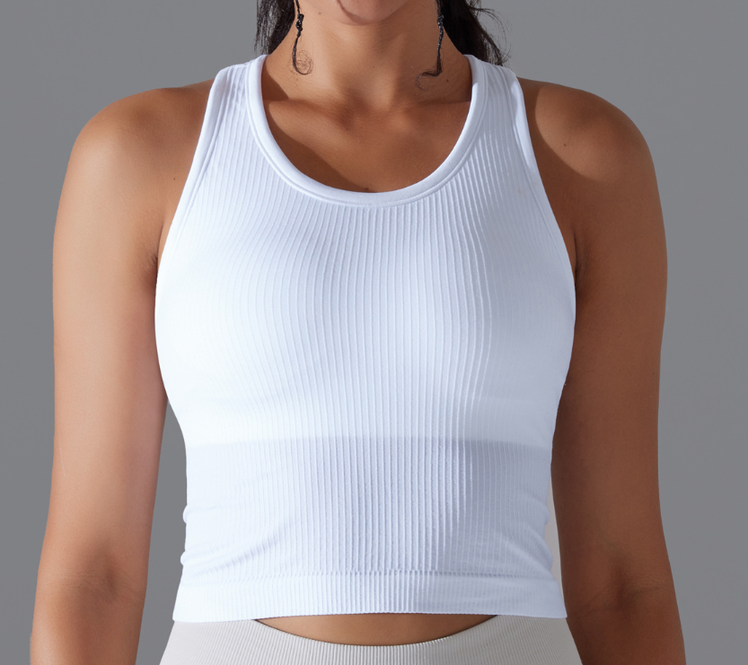 Débardeur long côtelé pour femme, style européen et américain, couleur unie, très extensible, coupe ajustée, dos nageur, pour le sport, la course, le fitness et le yoga