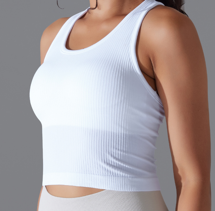 Débardeur long côtelé pour femme, style européen et américain, couleur unie, très extensible, coupe ajustée, dos nageur, pour le sport, la course, le fitness et le yoga