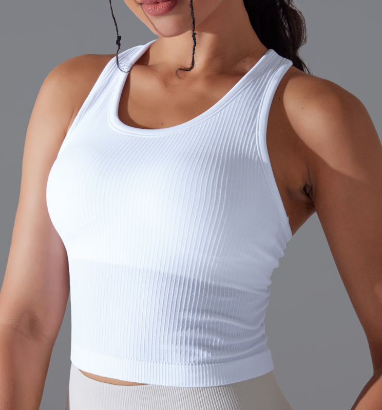 Débardeur long côtelé pour femme, style européen et américain, couleur unie, très extensible, coupe ajustée, dos nageur, pour le sport, la course, le fitness et le yoga