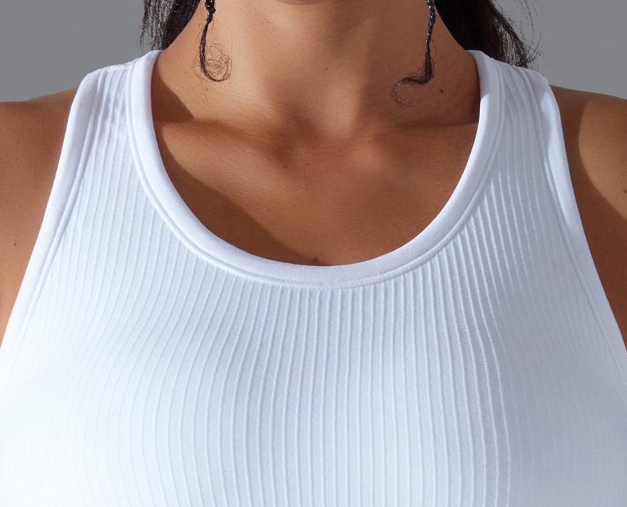 Débardeur long côtelé pour femme, style européen et américain, couleur unie, très extensible, coupe ajustée, dos nageur, pour le sport, la course, le fitness et le yoga