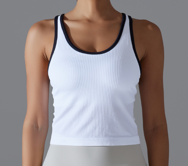 Débardeur long côtelé pour femme, style européen et américain, couleur unie, très extensible, coupe ajustée, dos nageur, pour le sport, la course, le fitness et le yoga