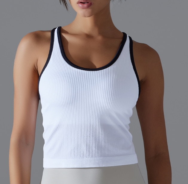 Débardeur long côtelé pour femme, style européen et américain, couleur unie, très extensible, coupe ajustée, dos nageur, pour le sport, la course, le fitness et le yoga