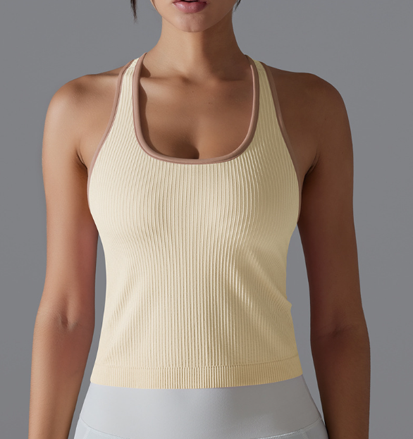 Débardeur long côtelé pour femme, style européen et américain, couleur unie, très extensible, coupe ajustée, dos nageur, pour le sport, la course, le fitness et le yoga
