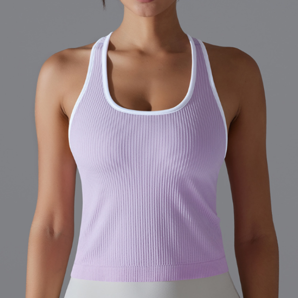 Débardeur long côtelé pour femme, style européen et américain, couleur unie, très extensible, coupe ajustée, dos nageur, pour le sport, la course, le fitness et le yoga