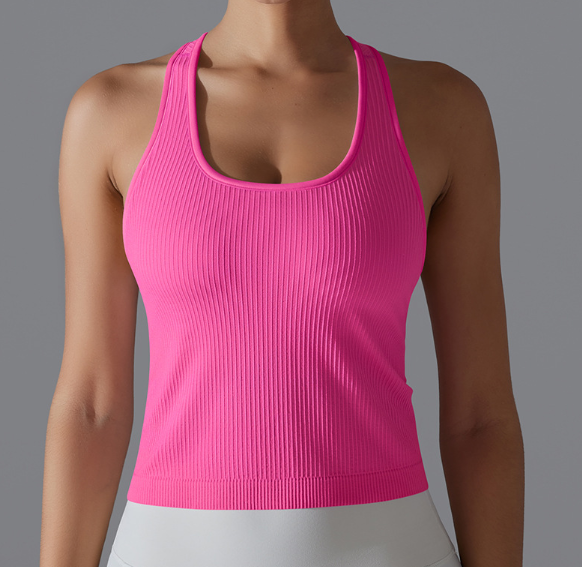 Débardeur long côtelé pour femme, style européen et américain, couleur unie, très extensible, coupe ajustée, dos nageur, pour le sport, la course, le fitness et le yoga