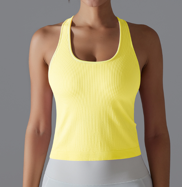 Débardeur long côtelé pour femme, style européen et américain, couleur unie, très extensible, coupe ajustée, dos nageur, pour le sport, la course, le fitness et le yoga
