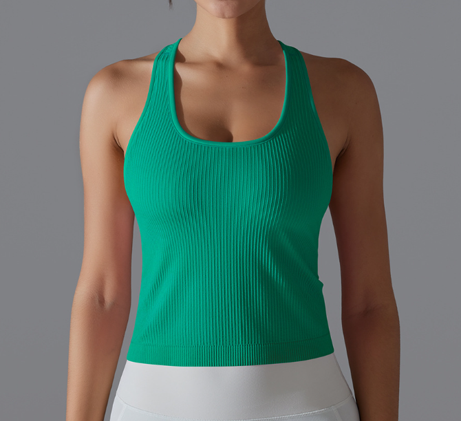 Débardeur long côtelé pour femme, style européen et américain, couleur unie, très extensible, coupe ajustée, dos nageur, pour le sport, la course, le fitness et le yoga