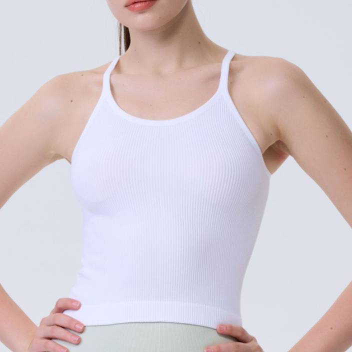 Caraco de yoga côtelé sans couture pour femme, soutien-gorge de sport transfrontalier, haut à porter seul ou en superposition, couche de base ajustée