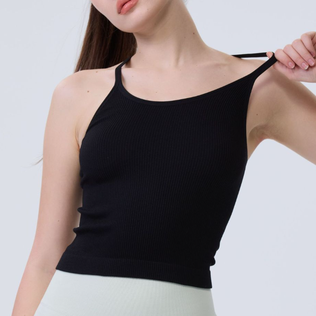 Caraco de yoga côtelé sans couture pour femme, soutien-gorge de sport transfrontalier, haut à porter seul ou en superposition, couche de base ajustée