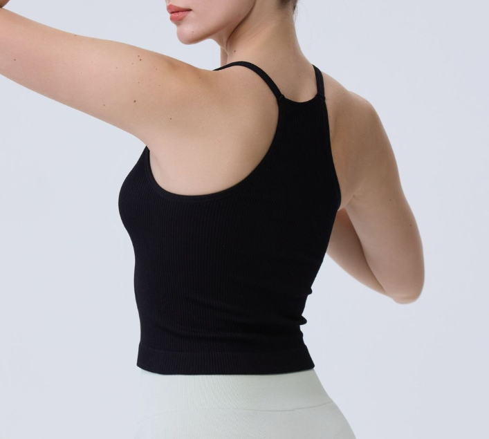 Caraco de yoga côtelé sans couture pour femme, soutien-gorge de sport transfrontalier, haut à porter seul ou en superposition, couche de base ajustée