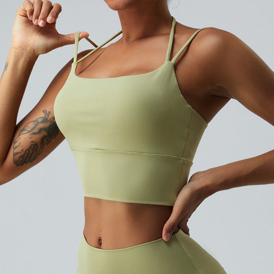 Seamless Criss-Cross Back Sports Bra: Nude-Feel Yoga Tank Top & Quick-Dry Fitness Bralette