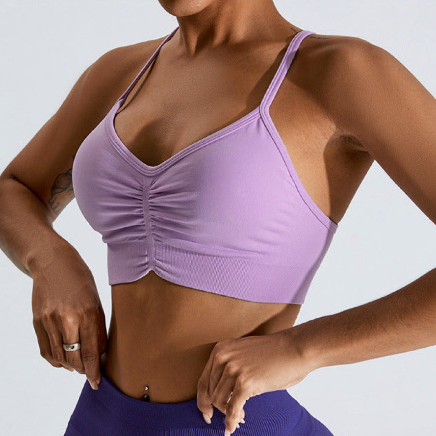 Seamless Criss-Cross Back Sports Bra: High-Elasticity Yoga Tank Top & Running Workout Bralette