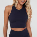 Vente en gros OEM/ODM de vêtements de yoga personnalisés : Soutien-gorge de sport long à col montant, dos croisé entièrement couvrant, débardeur court pour les marques