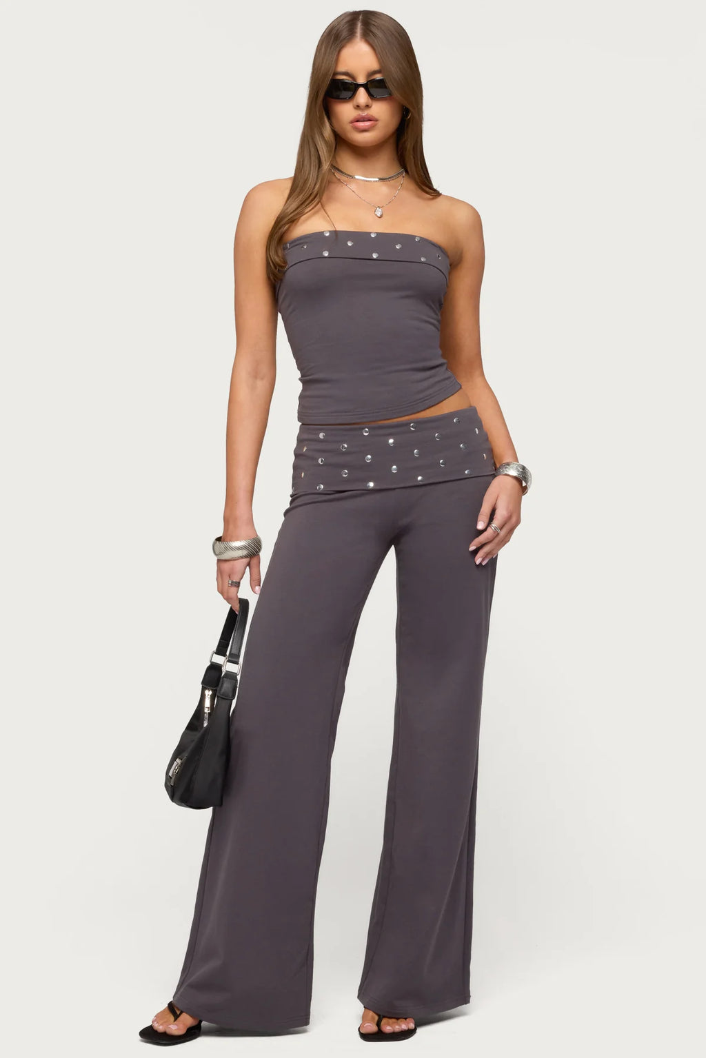 Studded Foldover Tube Top