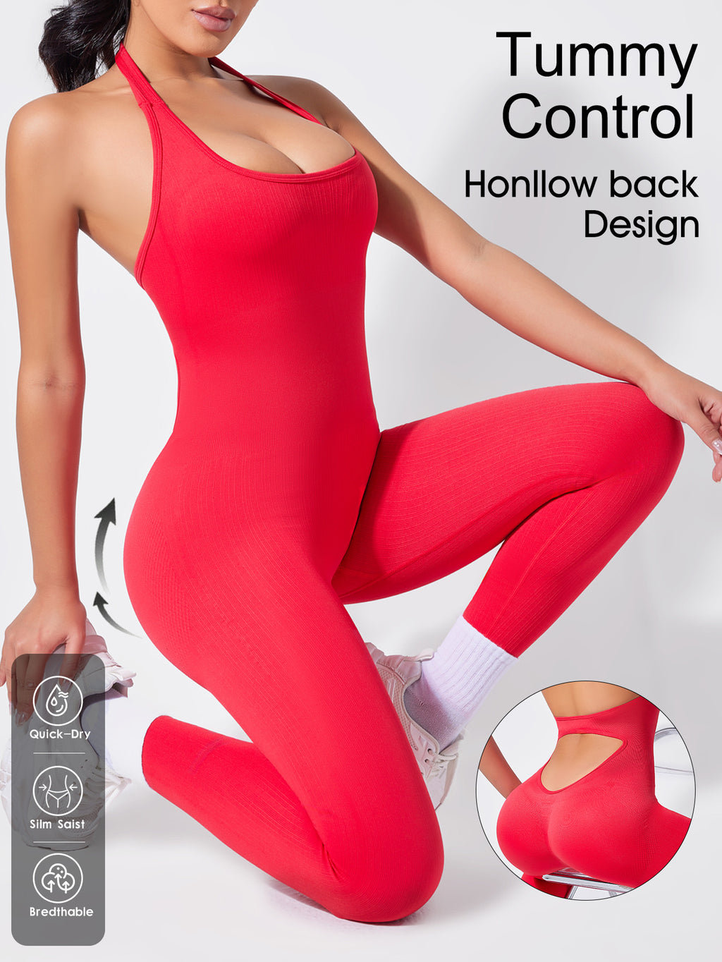 Women's Sexy Backless Butt Lifting Yoga Jumpsuit, Peach Booty Slim Fit Bodysuit, Tank Style Workout One-Piece Yoga Outfit