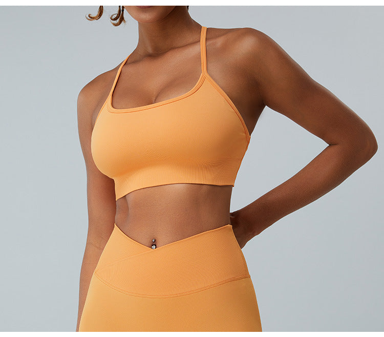 Seamless Skinny-Strap Yoga Cami: Criss-Cross Back Sports Bra & Padded Fitness Tank Top