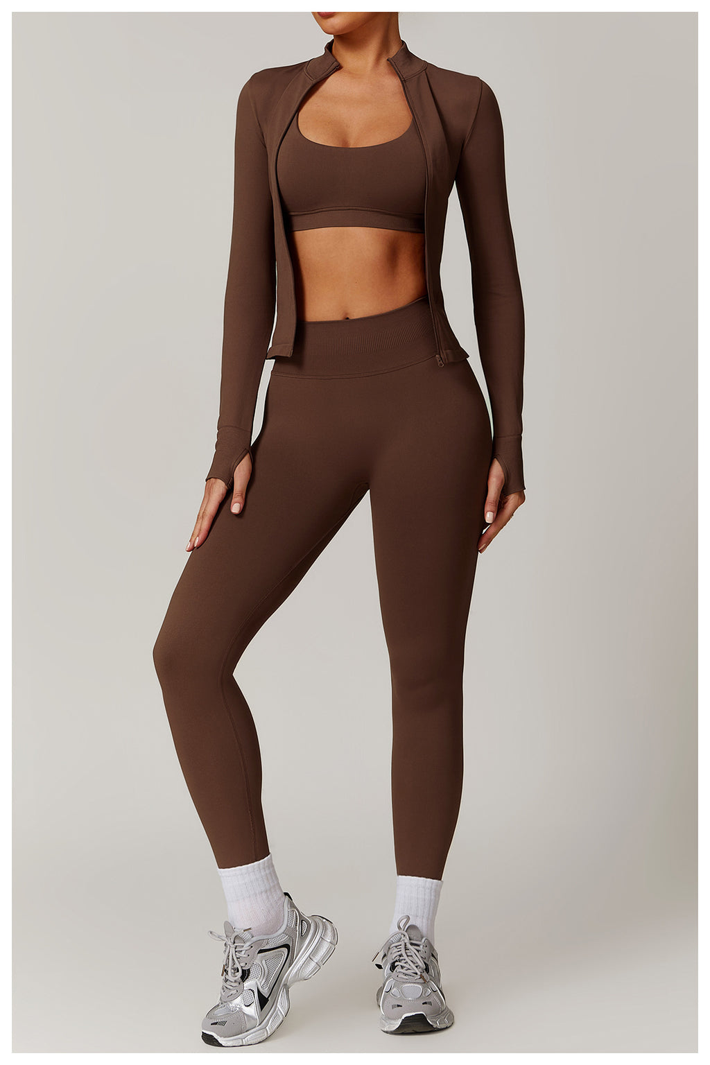 Ensemble de yoga quart de zip sans couture : vêtement de sport thermique ajusté à col montant pour la course à pied 3754