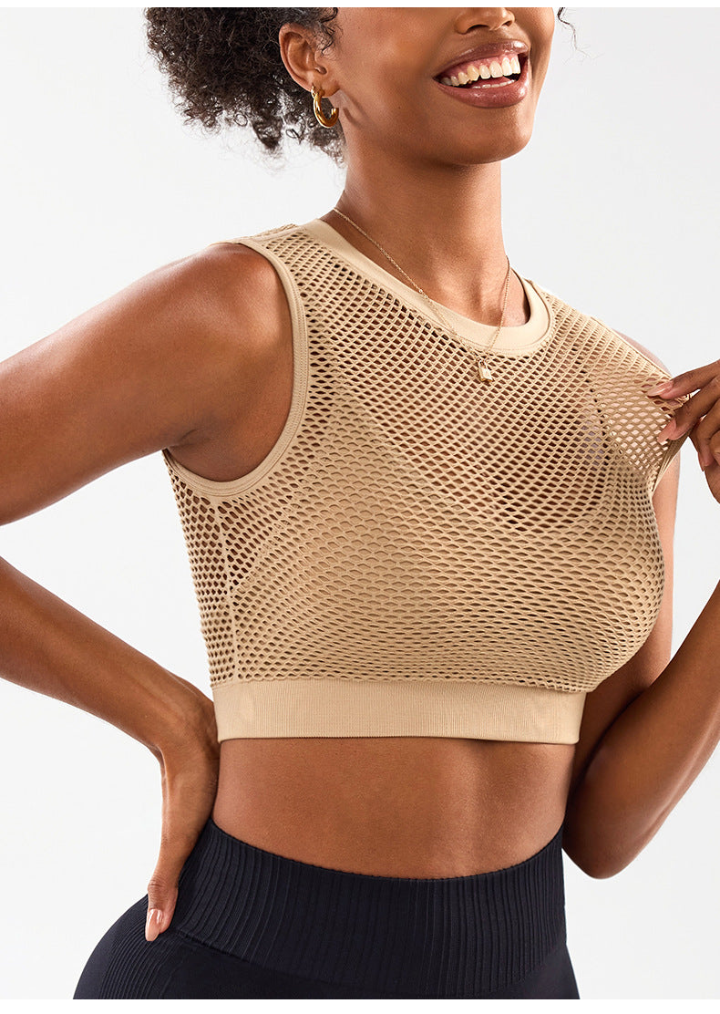 Débardeur de sport et de yoga 2 en 1 respirant en maille pour femme, brassière de sport à dos nageur à séchage rapide pour la course et le fitness