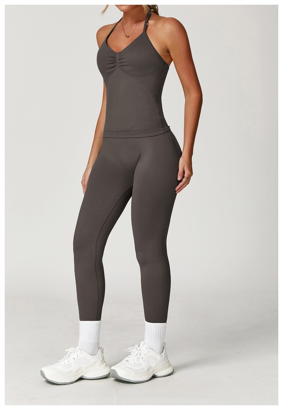 Ensemble de yoga dos nu sans coutures : Tenue de sport froncée moulante & Ensemble de fitness gainant 4552