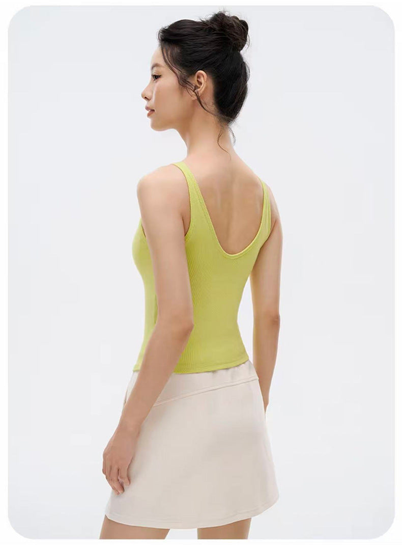 Soutien-gorge de sport push-up antichoc à bonnets fixes pour femmes, débardeur de yoga pour le printemps et l'été, gilet de course et de fitness respirant simple et élégant pour l'extérieur